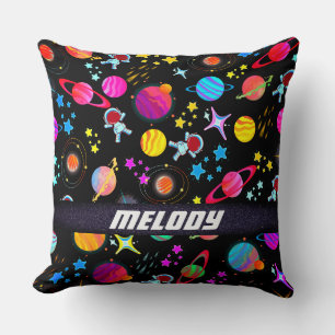 colourful outer space planet galaxy stars pattern throw pillow