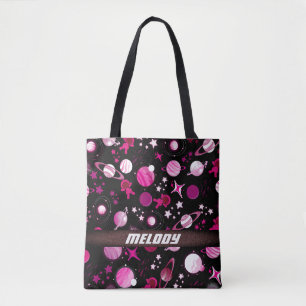 colourful outer space planet galaxy stars pattern tote bag