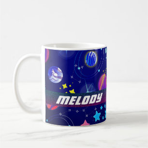 colourful outer space planets galaxy stars blue coffee mug