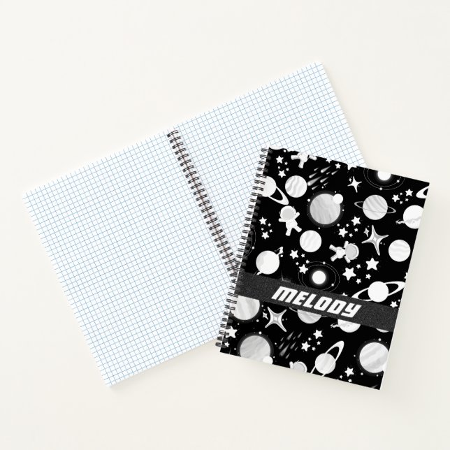 colourful outer space planets galaxy stars pattern notebook (Inside)