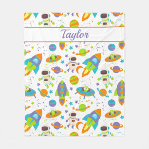 Colourful Outer Space Rocket Astronaut Fleece Blanket