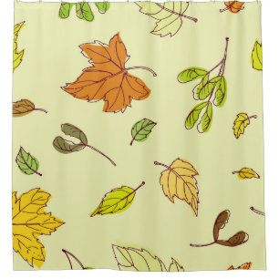 Colourful outline maple leaves in yellow backgroun