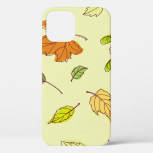 Colourful outline maple leaves in yellow backgroun iPhone 12 case