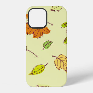 Colourful outline maple leaves in yellow backgroun iPhone 12 case