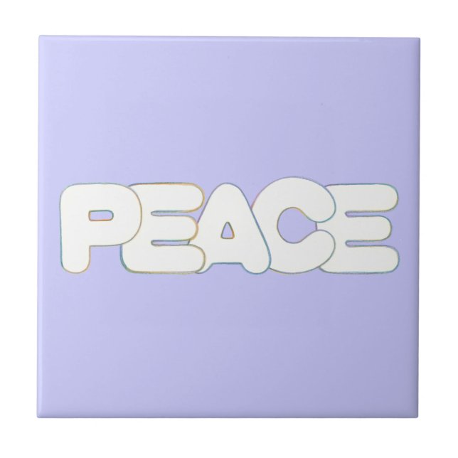 Colourful Outline Peace Word Tile Trivet (Front)