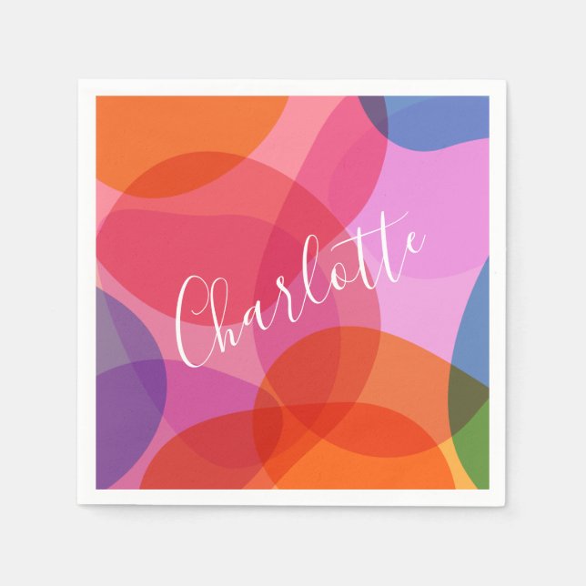 Colourful Overlapping Circles Personalized Party Napkin (Front)