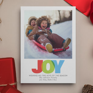 Colourful Overlapping JOY Christmas Wish Photo Holiday Card