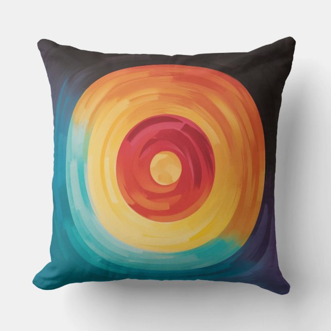 Colourful Overlay Bullseye Throw Pillow (Front)