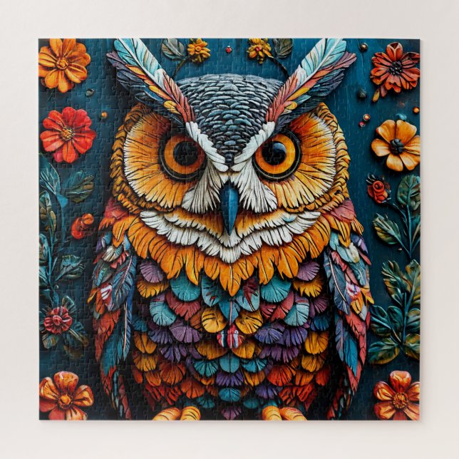 Colourful Owl Artwork With Intricate Detail Jigsaw Puzzle (Vertical)