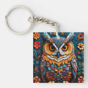 Colourful Owl Artwork With Intricate Detail Keychain