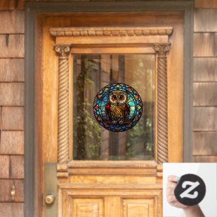 Colourful Owl Bird Faux Stained Glass Art Window Cling