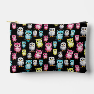 Colourful Owl Birds Black Background Pattern Accessory Pouch