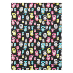 Colourful Owl Birds Black Background Pattern Tablecloth