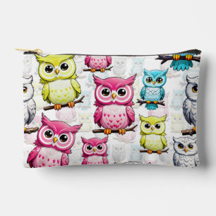 Colourful Owl Birds White Background Pattern  Accessory Pouch