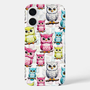 Colourful Owl Birds White Background Pattern  iPhone 16 Case