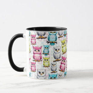 Colourful Owl Birds White Background Pattern Mug