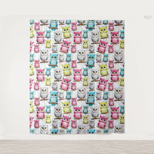 Colourful Owl Birds White Background Pattern Tapestry