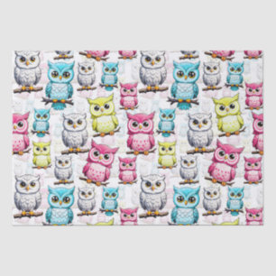 Colourful Owl Birds White Background Pattern Tissue Paper