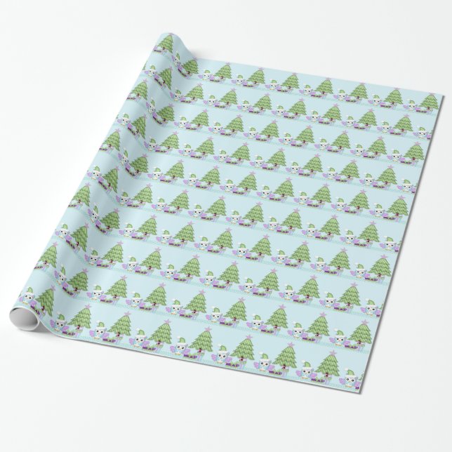Colourful Owl & Christmas tree w/gifts Wrapping Paper (Unrolled)