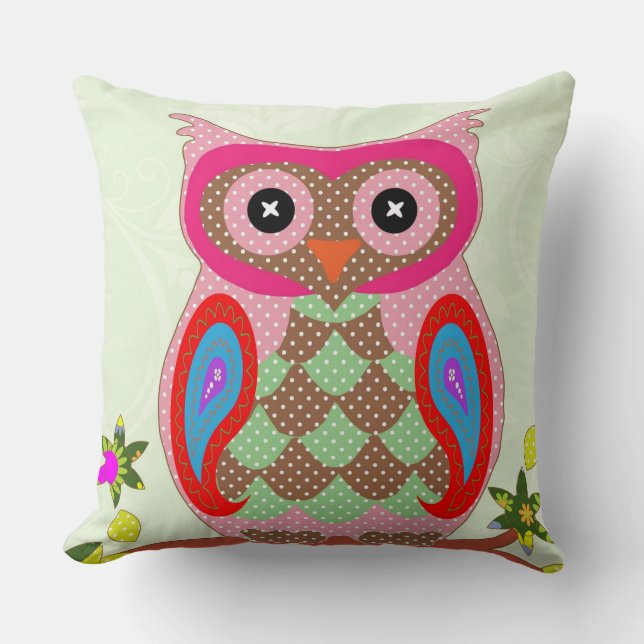 Colourful Owl Design 16 x 16 Round Throw Pillow (Front)