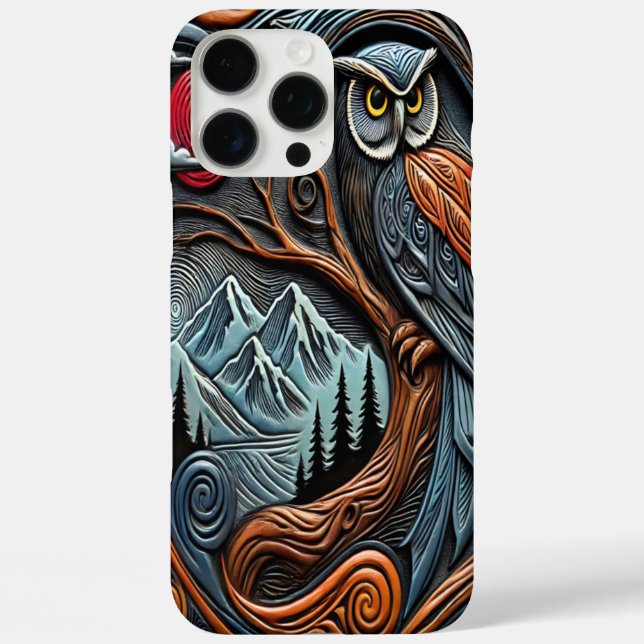 Colourful Owl Design With Mountains and Sunset Case-Mate iPhone Case (Back)