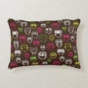 Colourful owl doodle background pattern accent pillow