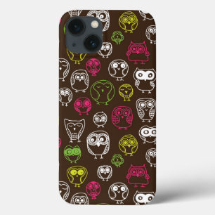 Colourful owl doodle background pattern iPhone 13 case