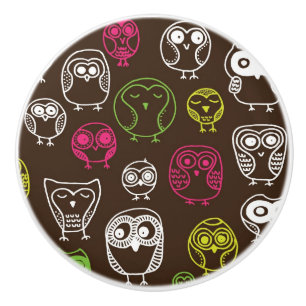 Colourful owl doodle background pattern ceramic knob