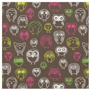 Colourful owl doodle background pattern fabric