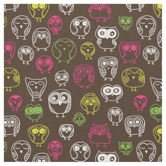 Colourful owl doodle background pattern fabric (Close Up)