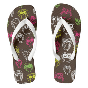 Colourful owl doodle background pattern flip flops