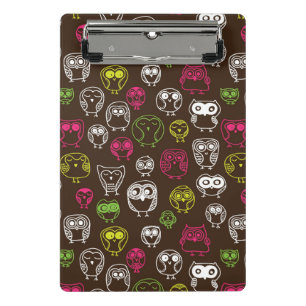 Colourful owl doodle background pattern mini clipboard