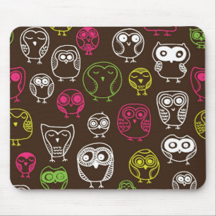 Colourful owl doodle background pattern mouse pad