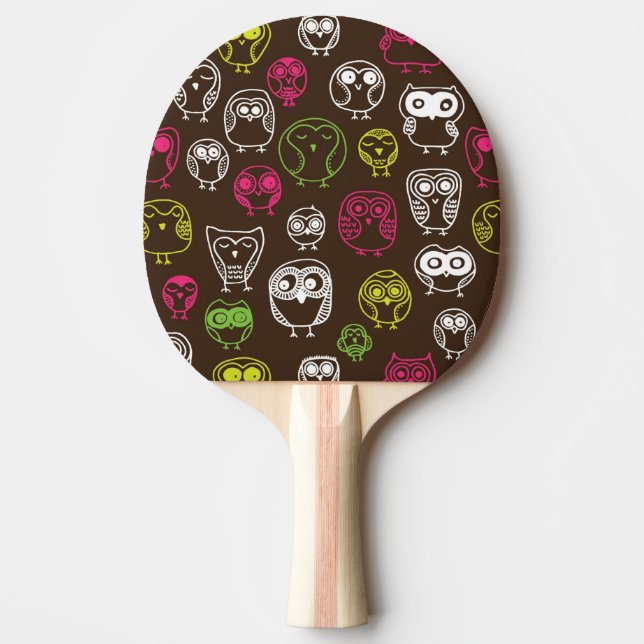 Colourful owl doodle background pattern ping pong paddle (Front)