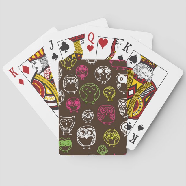 Colourful owl doodle background pattern playing cards (Back)
