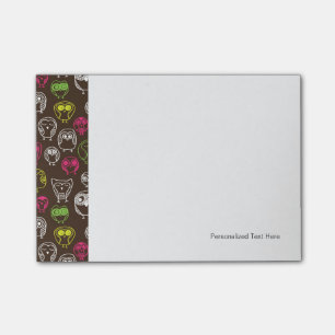 Colourful owl doodle background pattern post-it notes