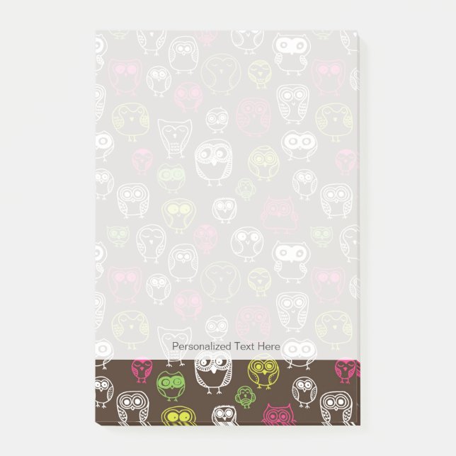 Colourful owl doodle background pattern post-it notes (Front)