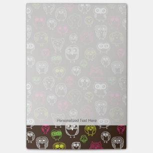 Colourful owl doodle background pattern post-it notes