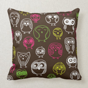 Colourful owl doodle background pattern throw pillow