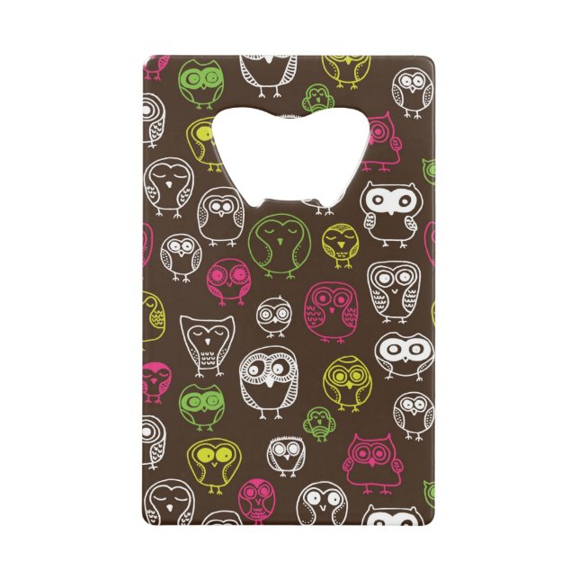 Colourful owl doodle background pattern wallet bottle opener (Front)