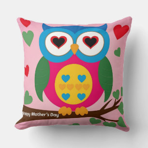Colourful Owl Love: Mother's Day Perch Throw Pillow