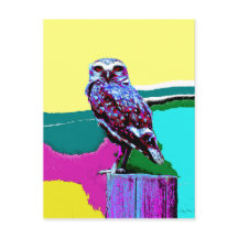 Colourful Owl on a post Posterization