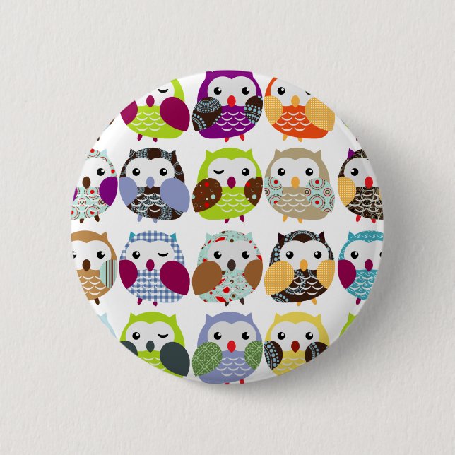 Colourful Owl Pattern 2 Inch Round Button (Front)