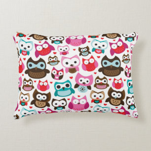 colourful owl pattern accent pillow