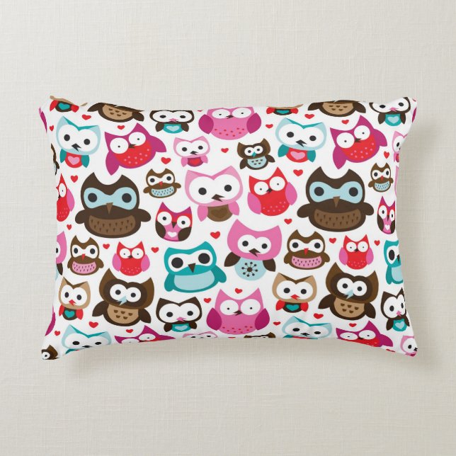 colourful owl pattern accent pillow (Front)