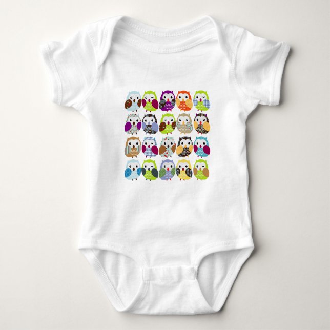 Colourful Owl Pattern Baby Bodysuit (Front)