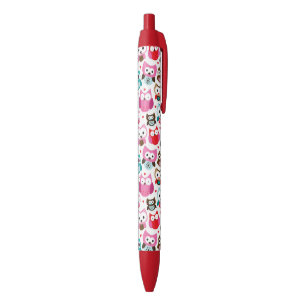 colourful owl pattern black ink pen