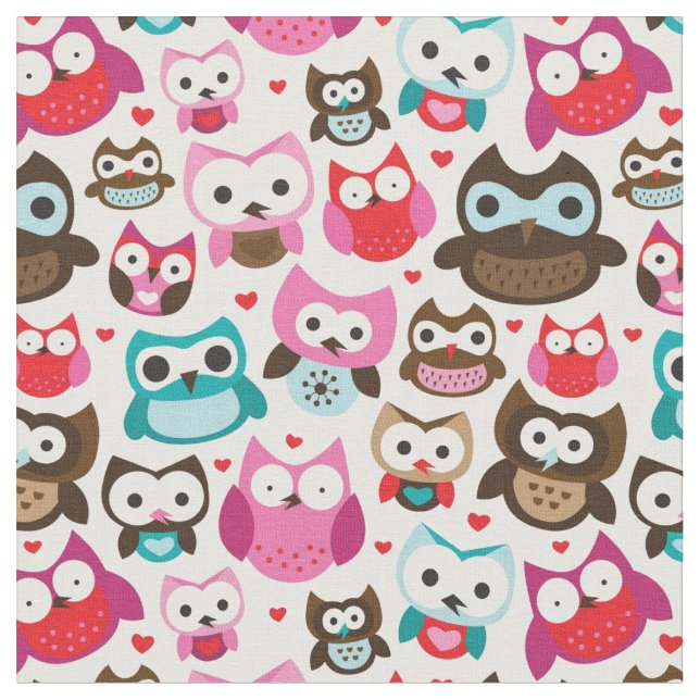 colourful owl pattern fabric (Close Up)
