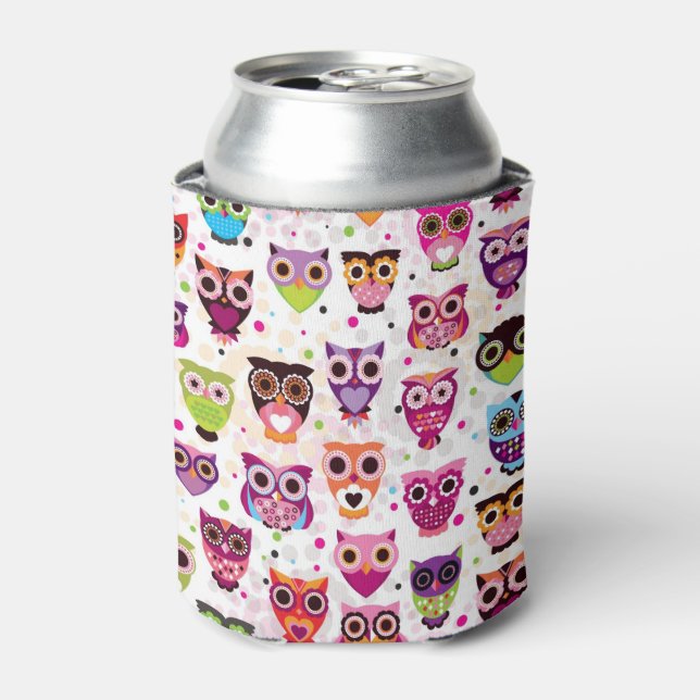 Colourful Owl Pattern For Kids 2 Can Cooler (Can Front)