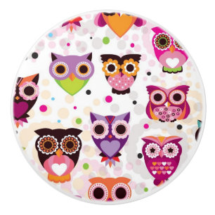 Colourful Owl Pattern For Kids 2 Ceramic Knob
